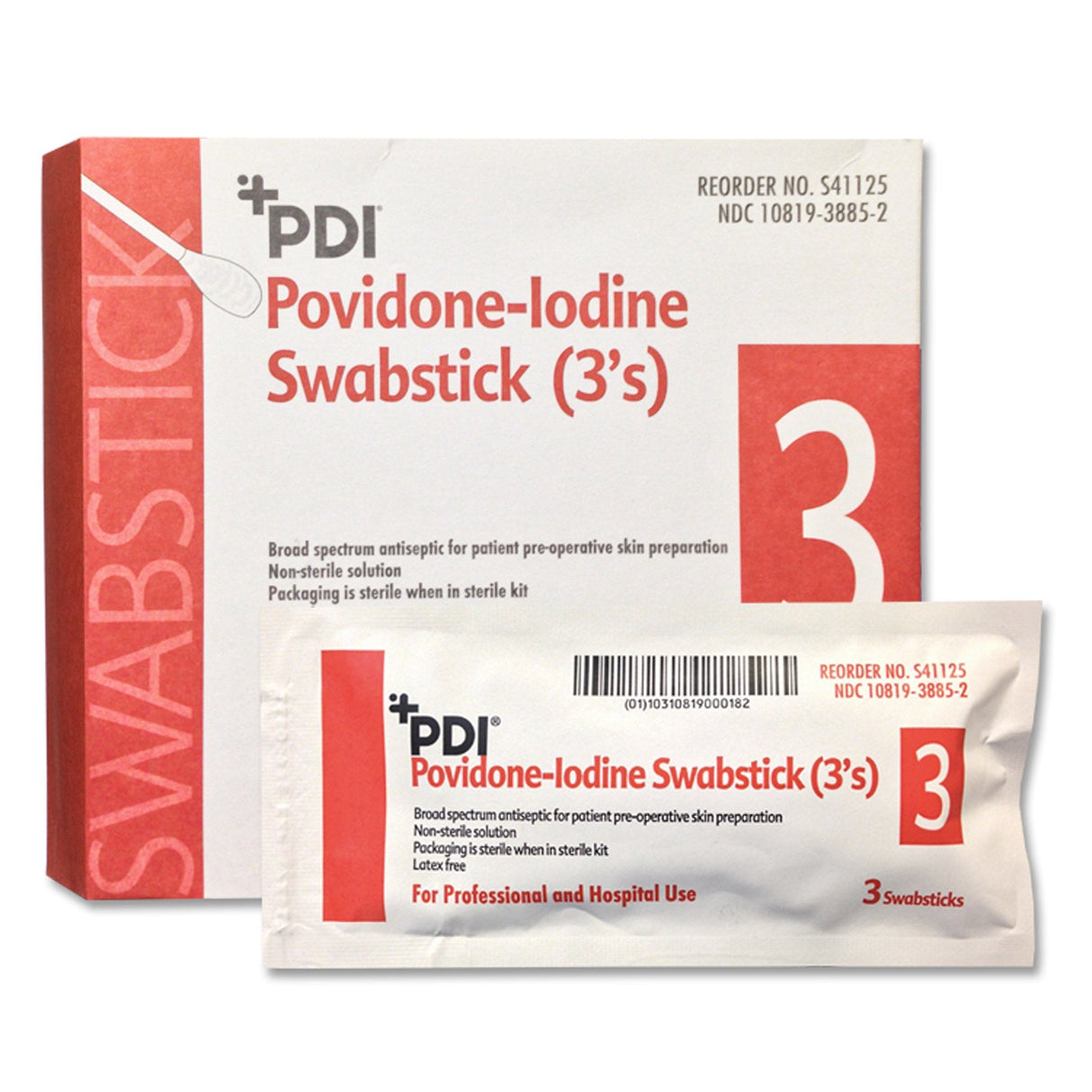 PDI® Povidone-Iodine Swabstick 3’s - S41125 - Medical Supply Surplus