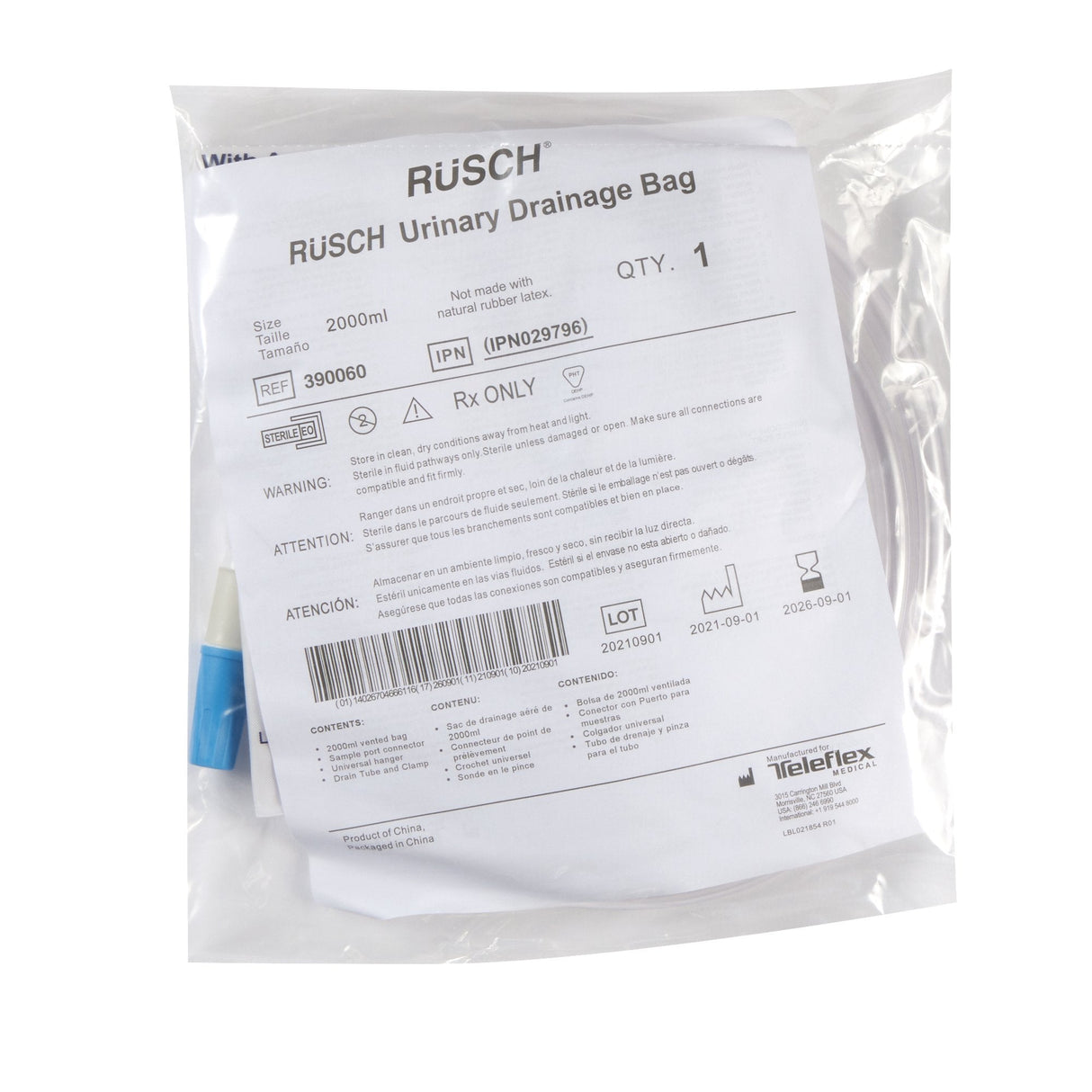 Rusch® 2000 mL Anti Reflux Urinary Drain Bag - 390060 - Medical Supply Surplus