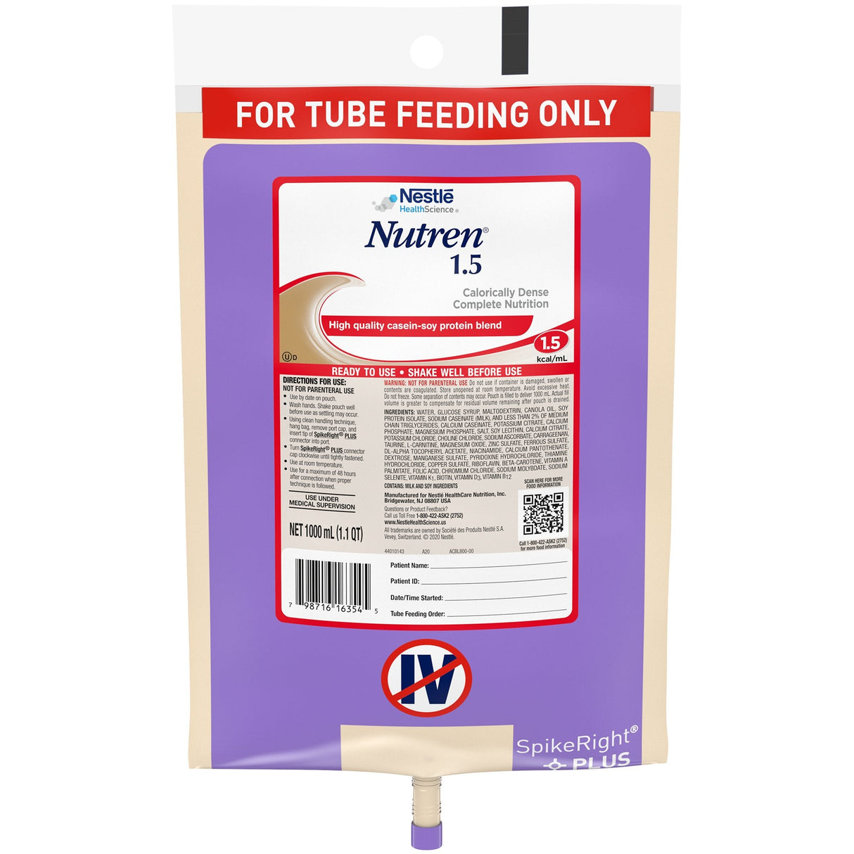 Nutren® 1.5 1000mL Ready to Hang Tube Feeding Formula - 6/Case - Medical Supply Surplus