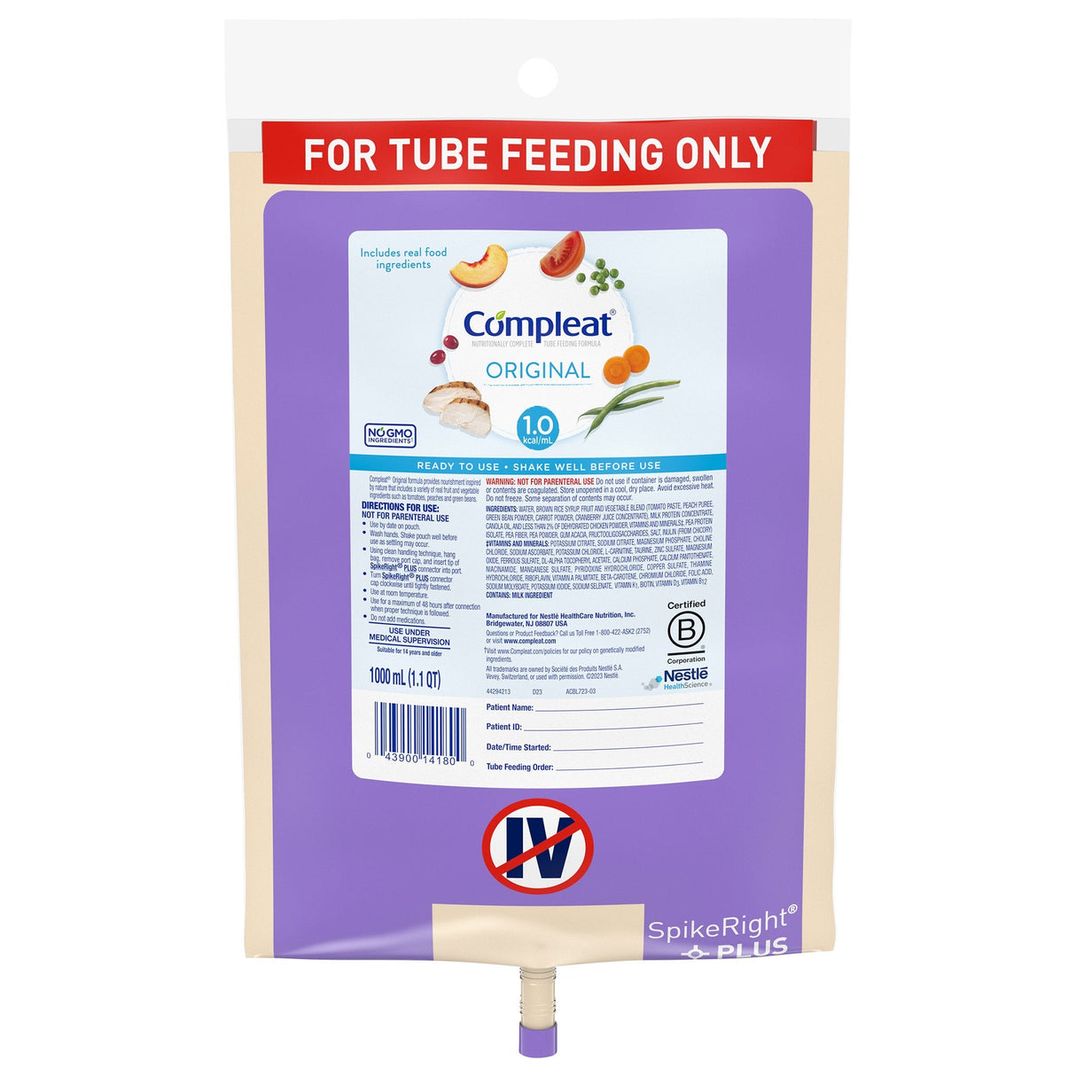 Compleat® Original 1.0 Ready to Hang Tube Feeding Formula 1000mL - 6/Case - Medical Supply Surplus