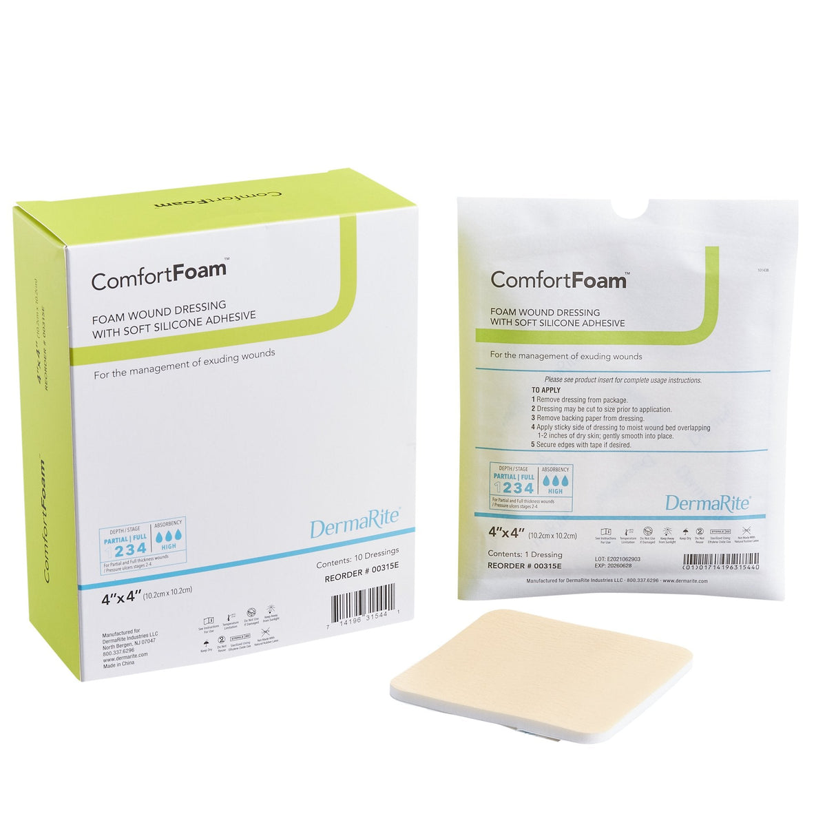 ComfortFoam™ 4 x 4 Inch Foam Dressing - 00315E