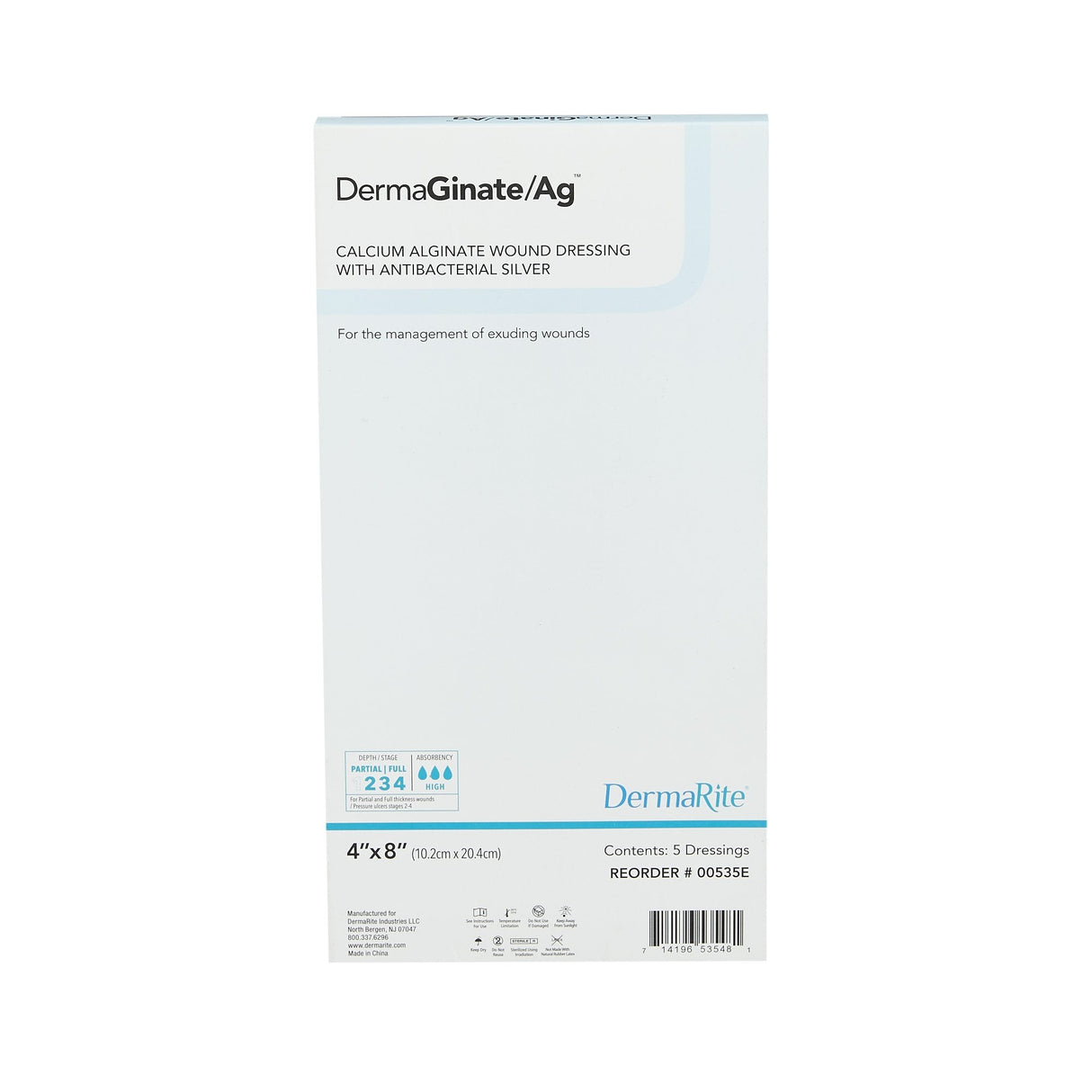 DermaGinate/AG™ 4 x 8 Calcium Alginate Dressing - Box of 5 - Medical Supply Surplus