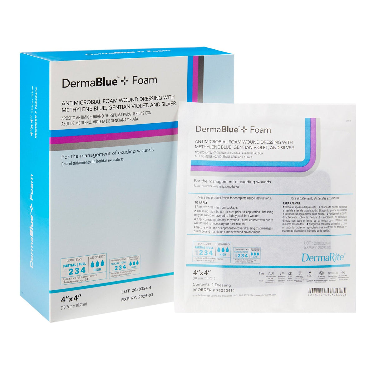 DermaBlue+™ Foam 4 X 4 Wound Dressing - Box of 10 - Medical Supply Surplus