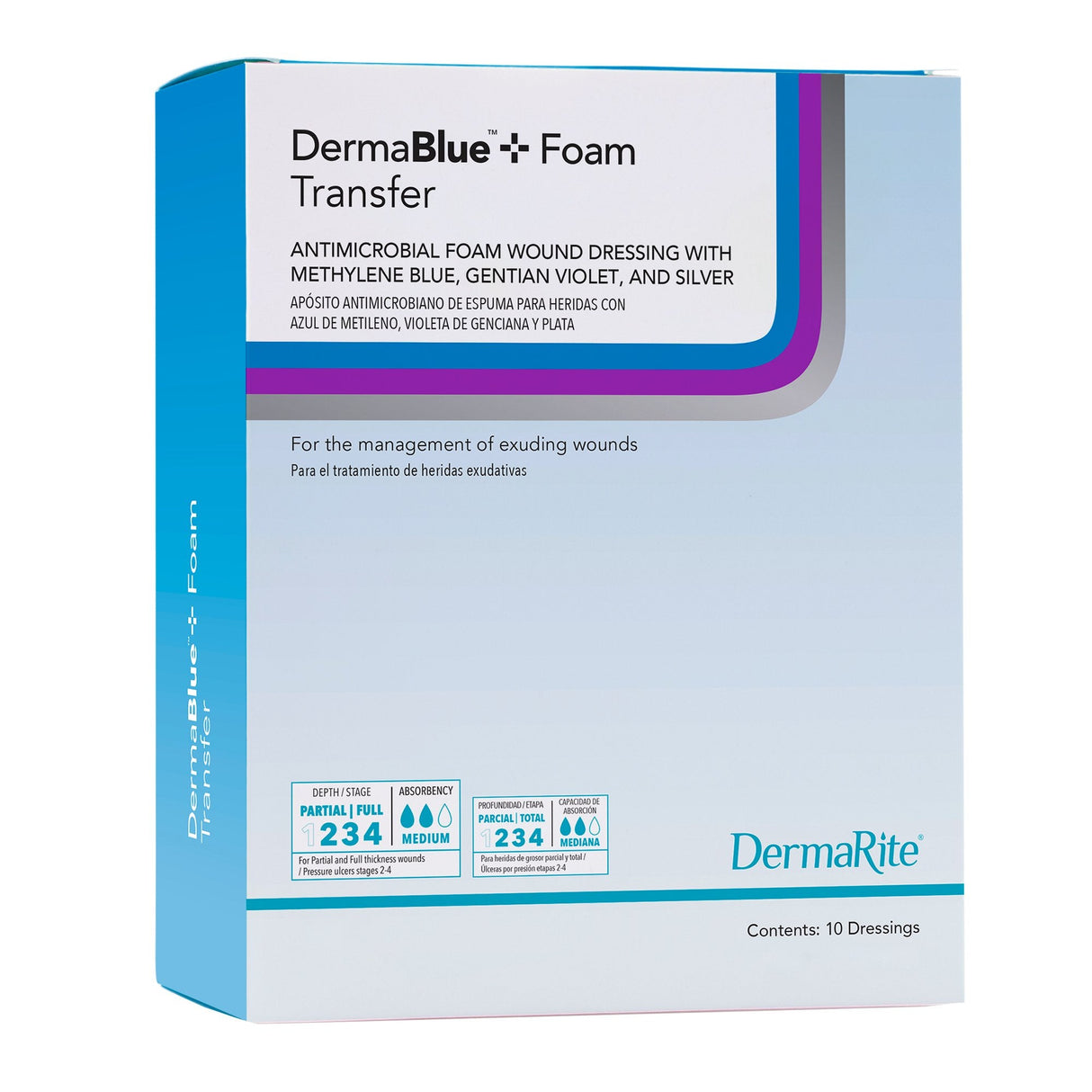DermaBlue+™ Foam Transfer 4x5 Wound Dressing - Box of 10 - Medical Supply Surplus