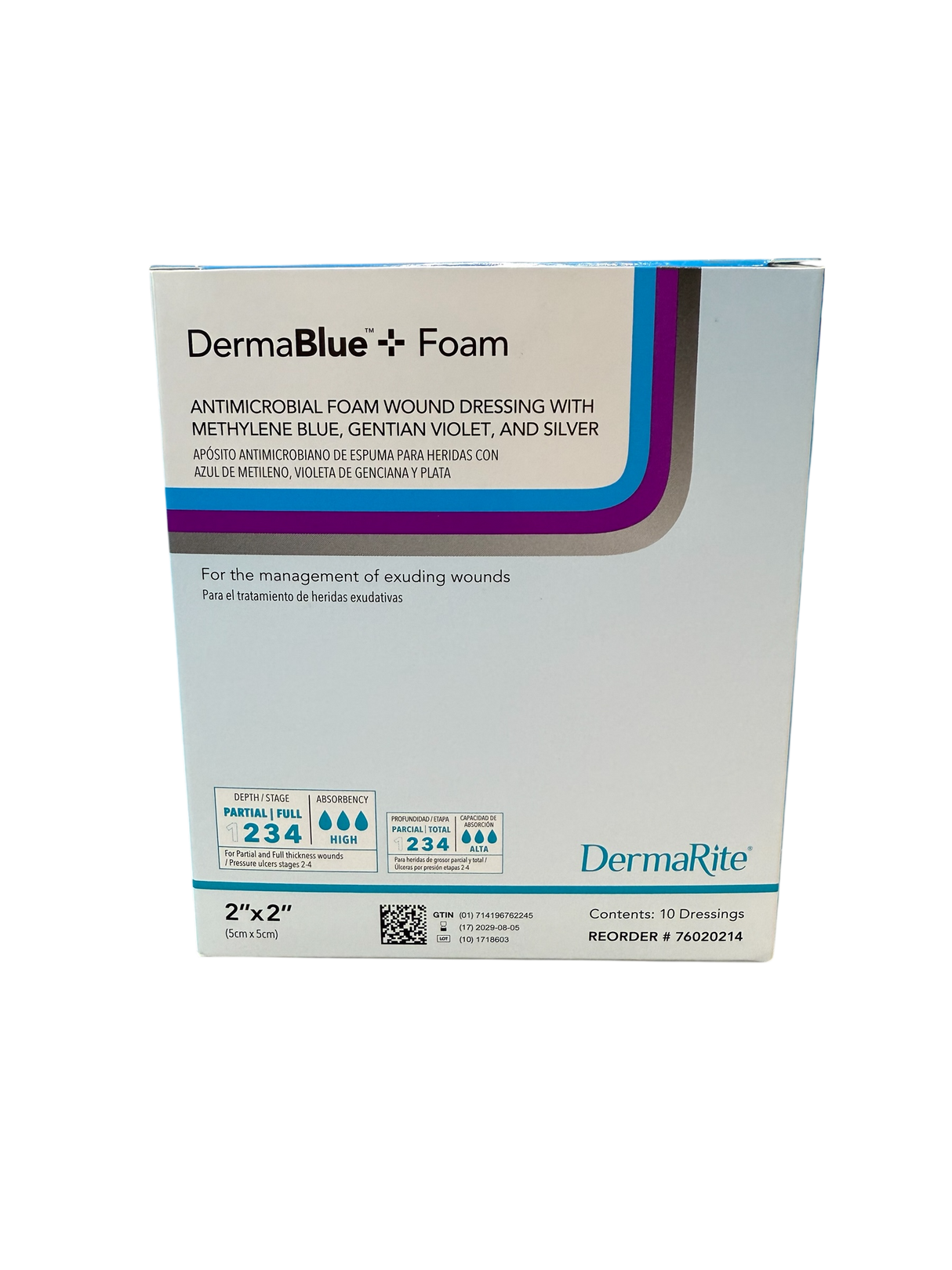 DermaBlue+™ Foam 2x2 Wound Dressing - Box of 10 - Medical Supply Surplus