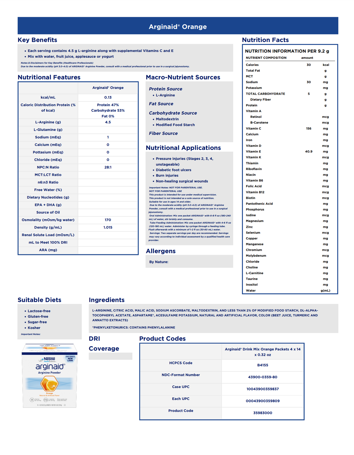 Arginaid® Orange Flavor Powder Packets Oral Supplement - Medical Supply Surplus
