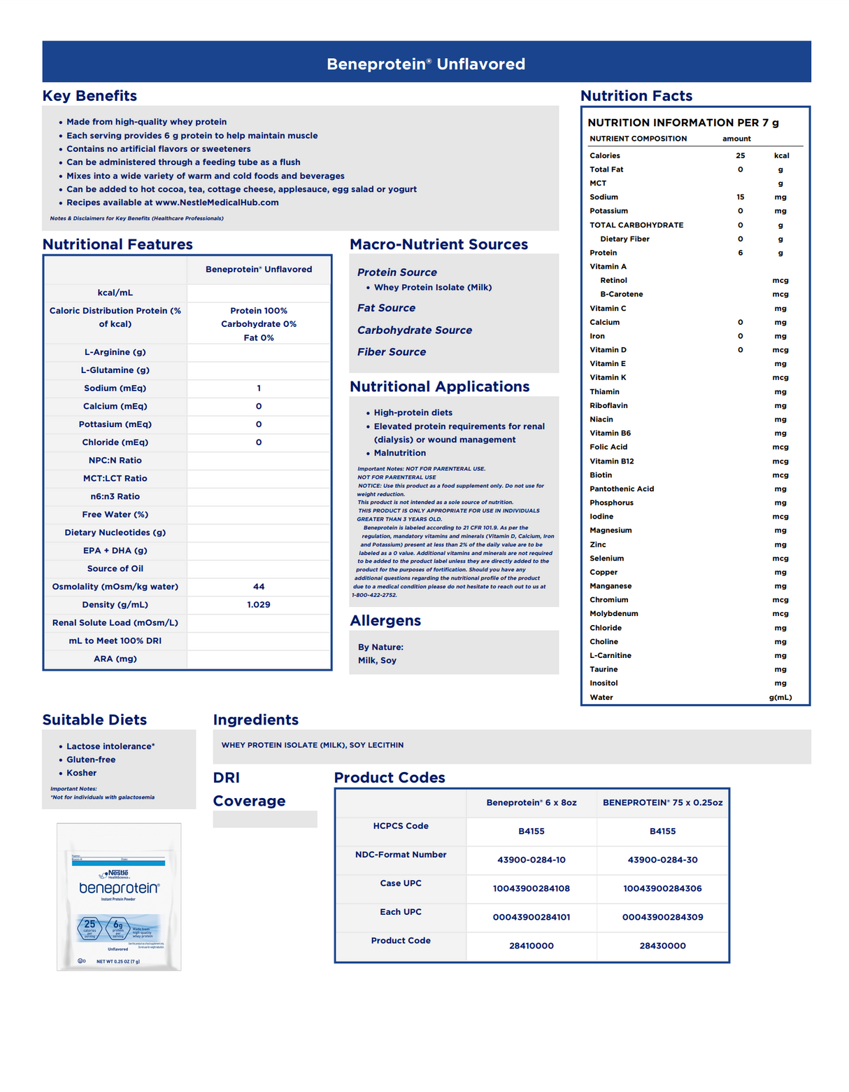 Beneprotein® Unflavored 8 oz. Powder Protein - Single - Medical Supply Surplus
