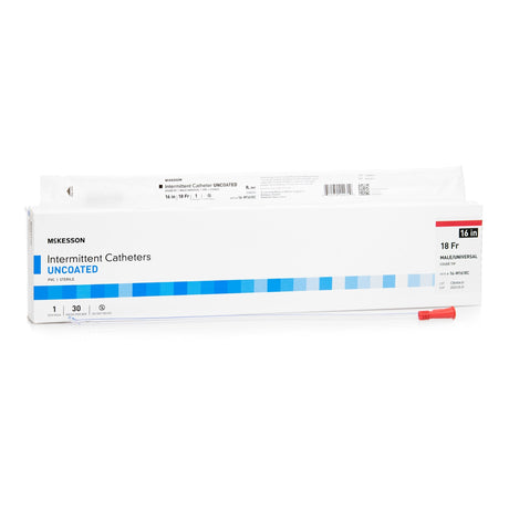 McKesson Coude Tip Uncoated PVC 14 Fr. 16 Inch Urethral Catheter - Box of 30 - Medical Supply Surplus