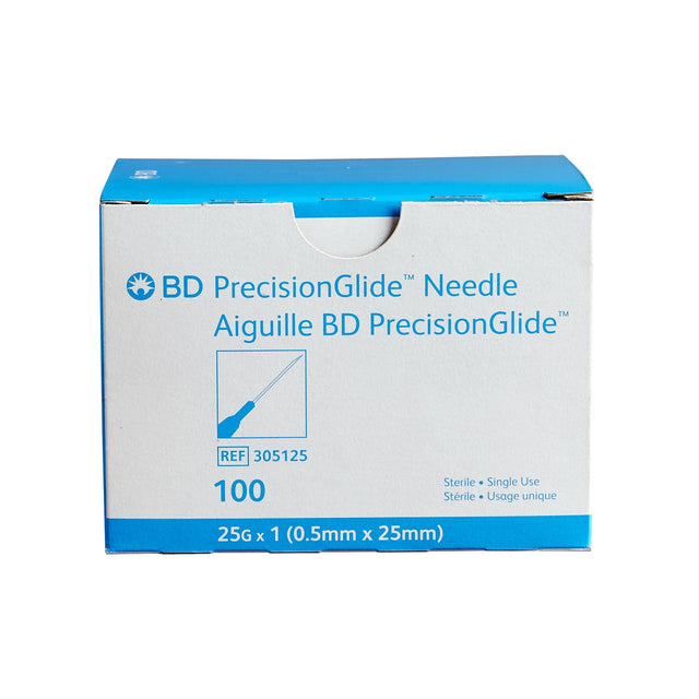 BD PrecisionGlide 25G x 1 inch needle box front