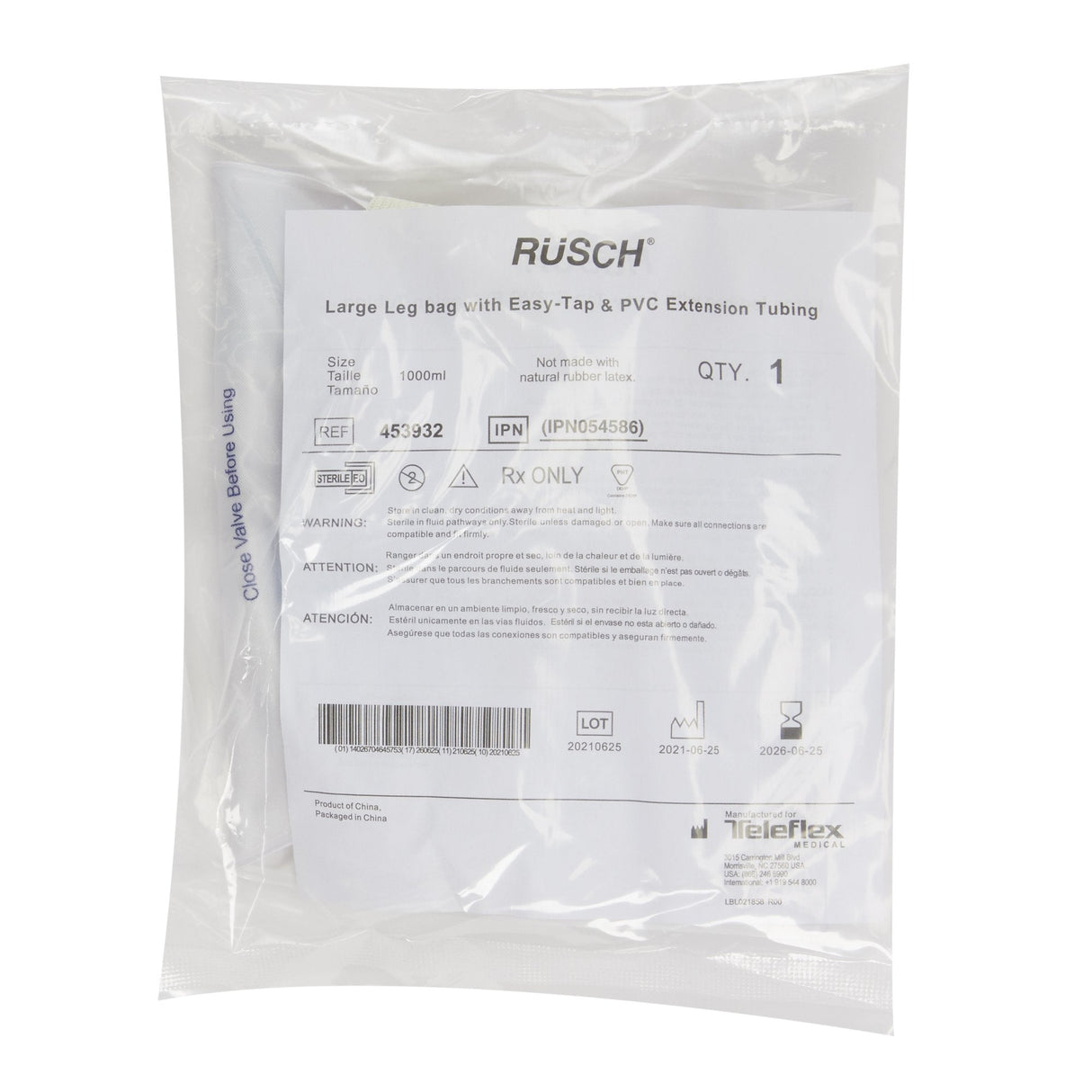 Rusch® 950 mL Anti Reflux Urinary Leg Bag - 453932 - Medical Supply Surplus
