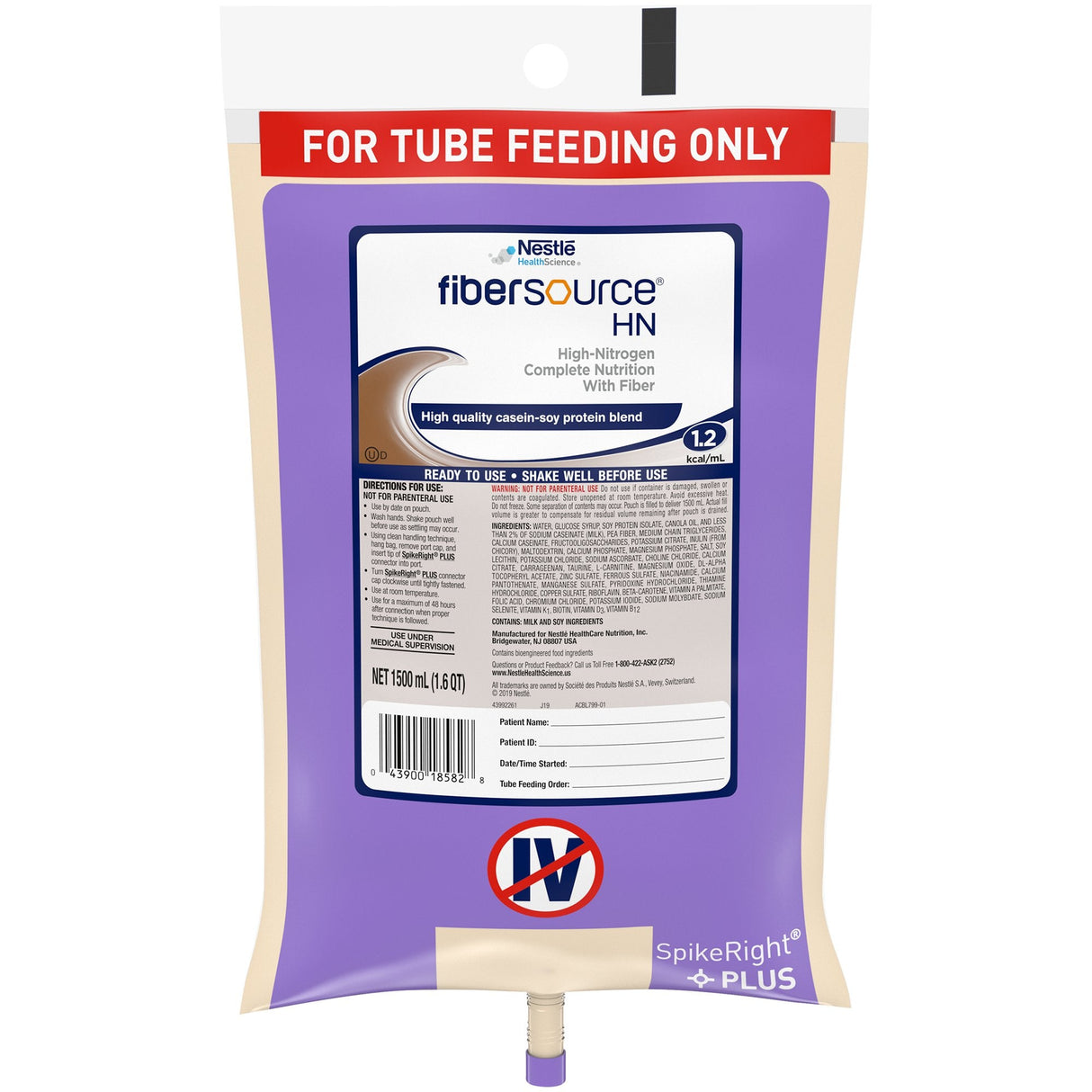 Fibersource® HN 1500mL Ready to Hang Tube Feeding Formula -  4/Case - Medical Supply Surplus