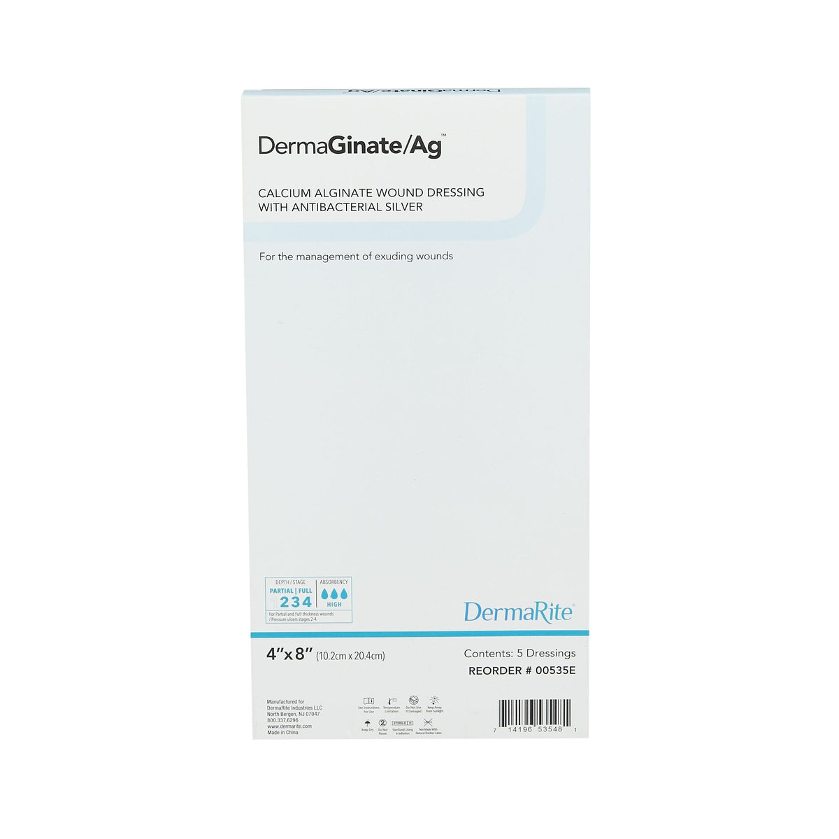 DermaGinate/AG™ 4 x 8 Calcium Alginate Dressing - Box of 5 – MedSurg ...