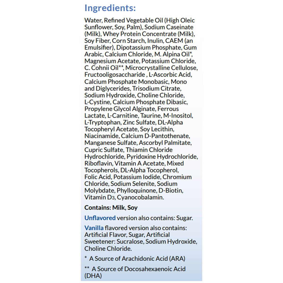 KetoCal 4:1 LQ Unflavored ingredients