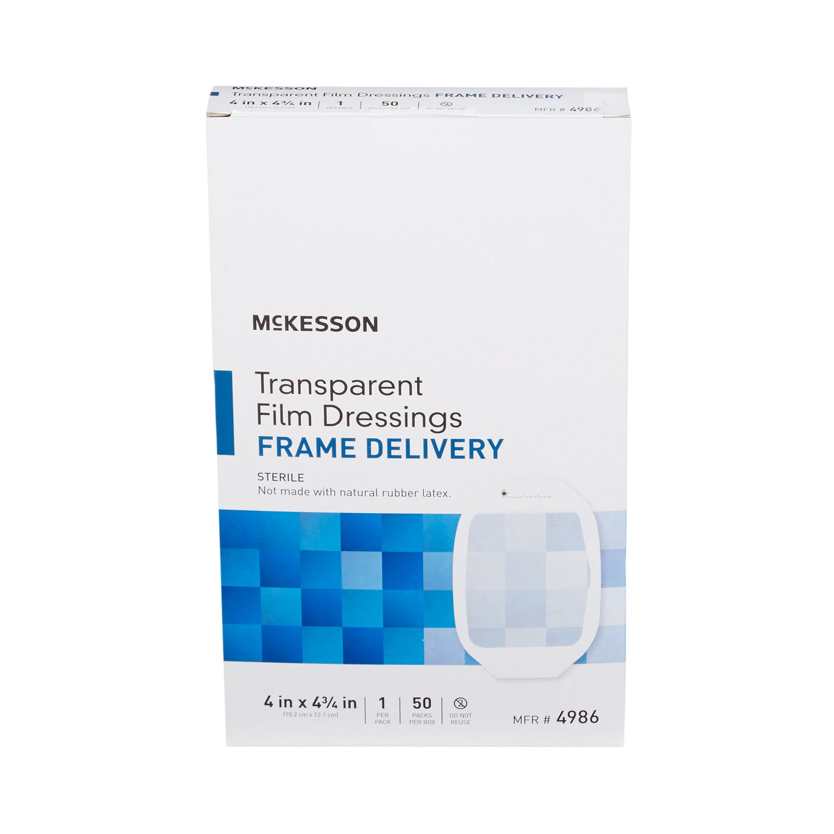 McKesson 4 X 4-3/4 Inch Frame Style Transparent Film Dressing - 4986