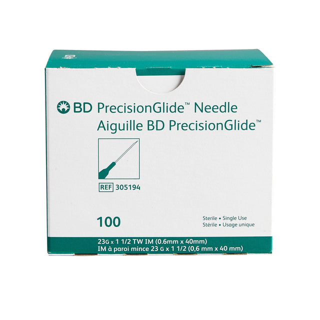 BD PrecisionGlide 23G x 1-1/2 inch needle box front
