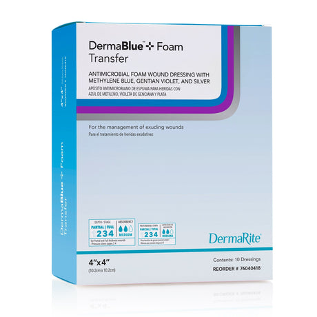 DermaBlue+™ Foam Transfer 4x4 Wound Dressing - Box of 10 - Medical Supply Surplus