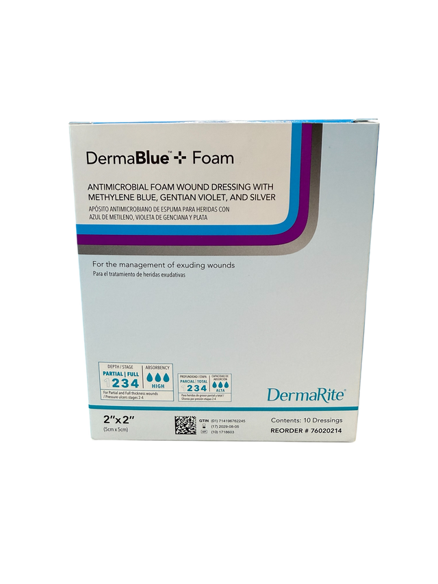 DermaBlue+™ Foam 2x2 Wound Dressing - Box of 10 - Medical Supply Surplus