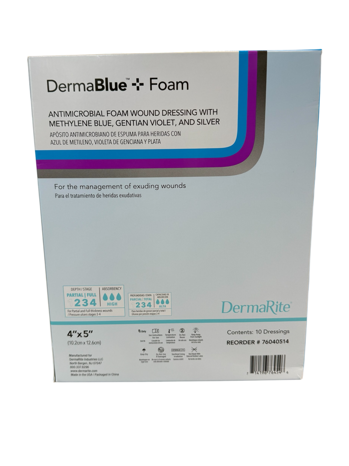 DermaBlue+™ Foam 4x5 Wound Dressing - Box of 10 - Medical Supply Surplus