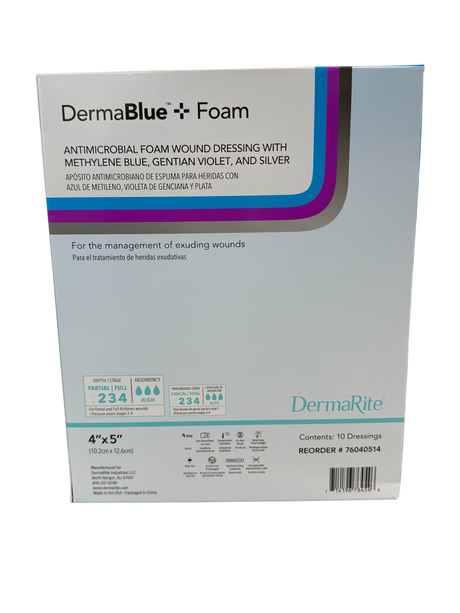 DermaBlue+™ Foam 4x5 Wound Dressing - Box of 10 - Medical Supply Surplus
