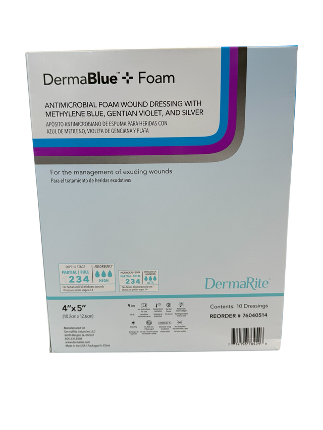 DermaBlue+™ Foam 4x5 Wound Dressing - Box of 10 - Medical Supply Surplus
