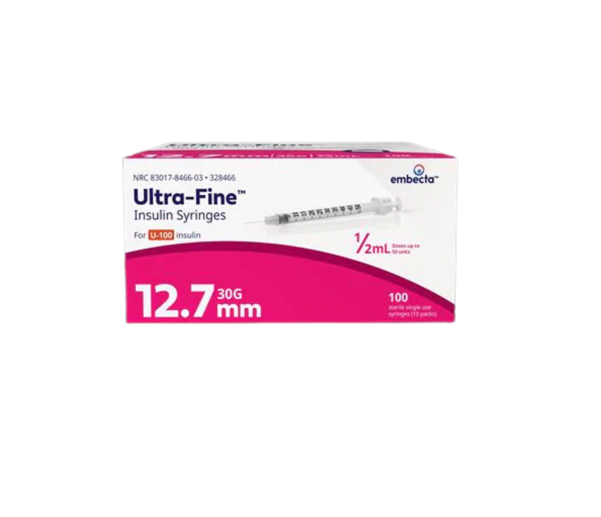 BD Ultra-Fine™ 30 Gauge 1/2 Inch Insulin Syringe with Needle 0.5 mL
