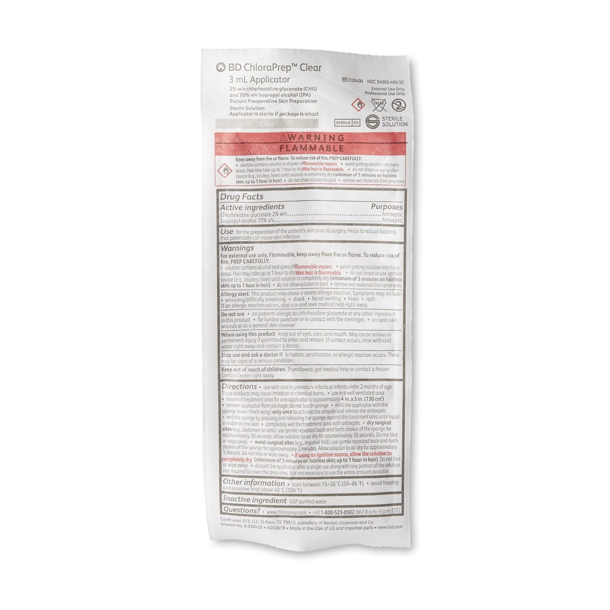 ChloraPrep™ Clear 3 mL Foam Applicator 2% / 70% Strength (930400)- Box of 25 - Medical Supply Surplus