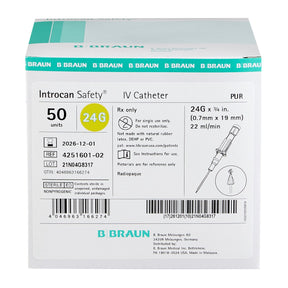 Introcan Safety® 24 Gauge 0.75 Inch Peripheral IV Catheter - Medical Supply Surplus