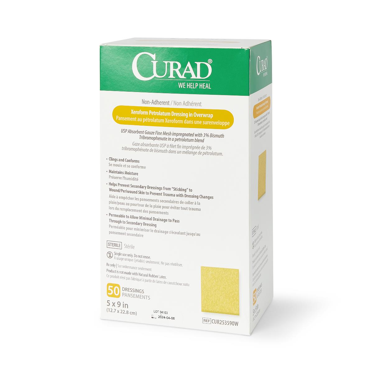 Curad® Xeroform 5 x 9" Petrolatum Dressing in Overwrap