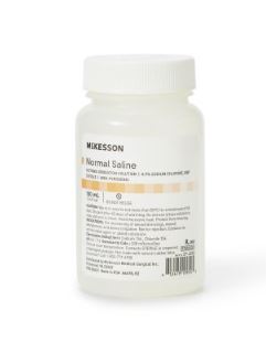 McKesson Sodium Chloride 0.9% Bottle, Screw Top 100 mL - Case of 48 - Medical Supply Surplus